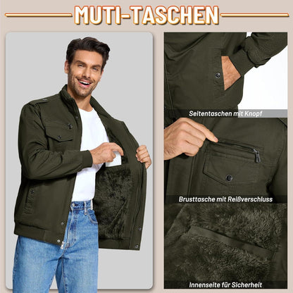 Herren Winterjacke Sherpa gefüttert Militär Cargo Stehkragen Grün