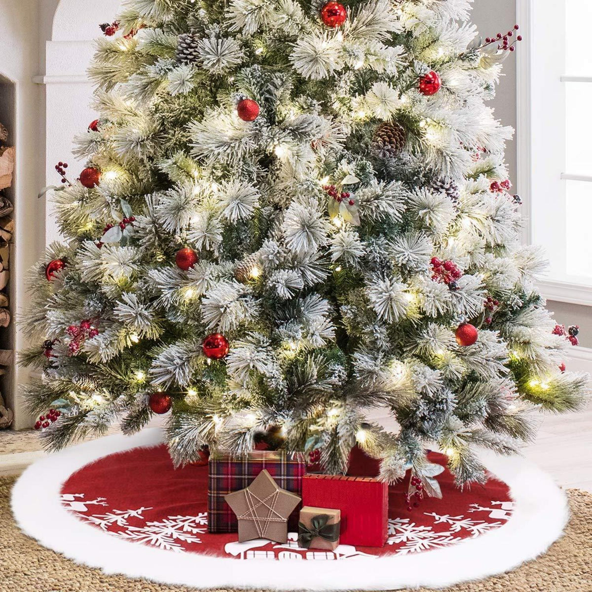 Weihnachtsbaum Rock Rot 122 cm mit Kunstpelzbesatz