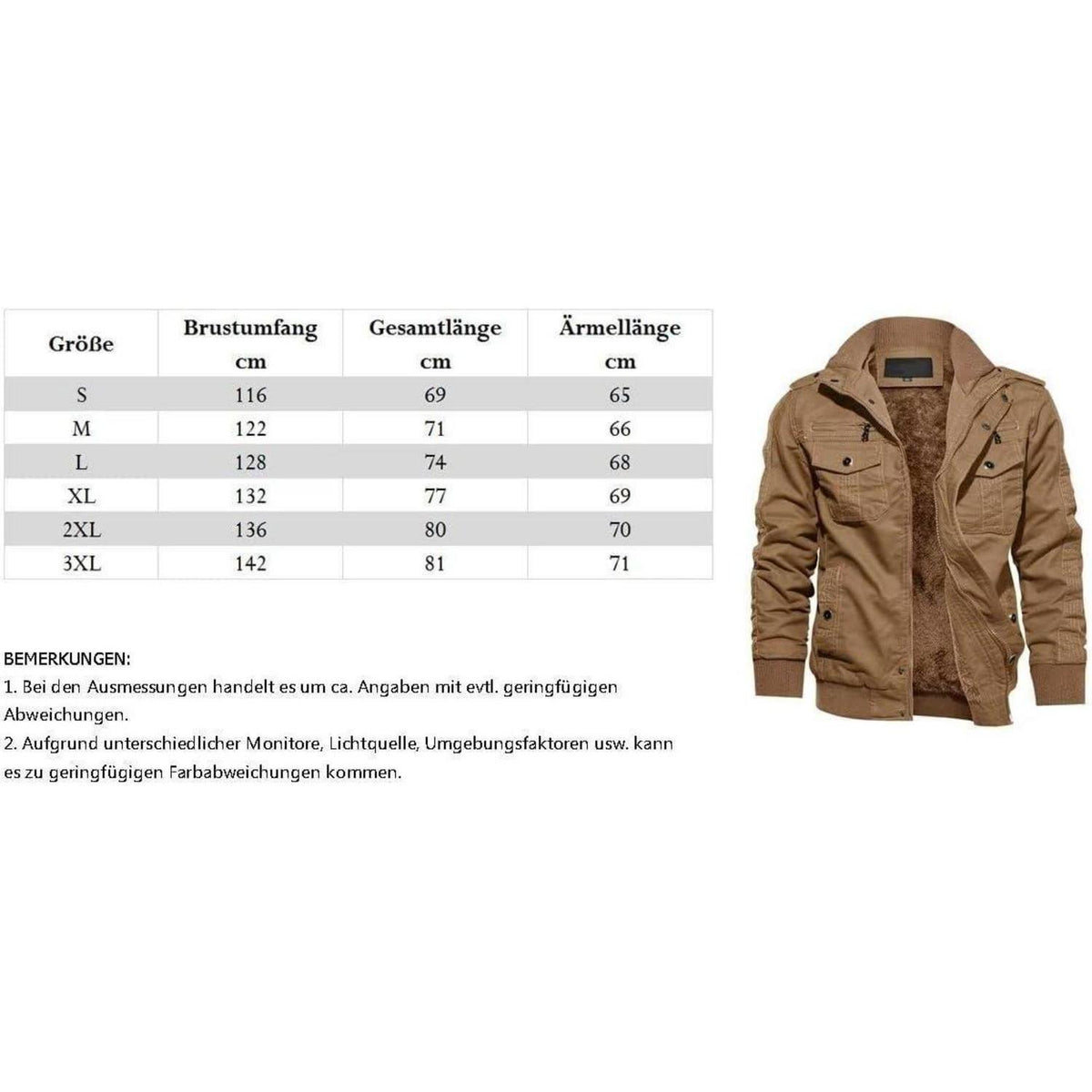 Herren Winterjacke Sherpa gefüttert Khaki 3XL