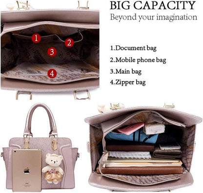 Pahajim Damen Handtaschen Set 4-teilig PU Leder Elegant Modern Grey