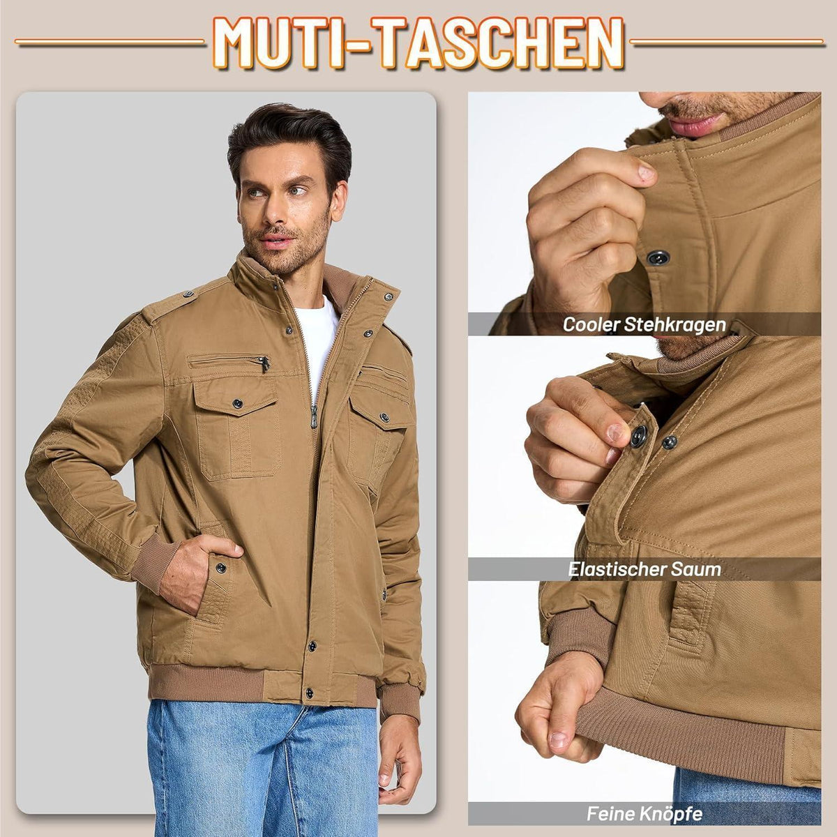 Herren Winterjacke Sherpa gefüttert Khaki M