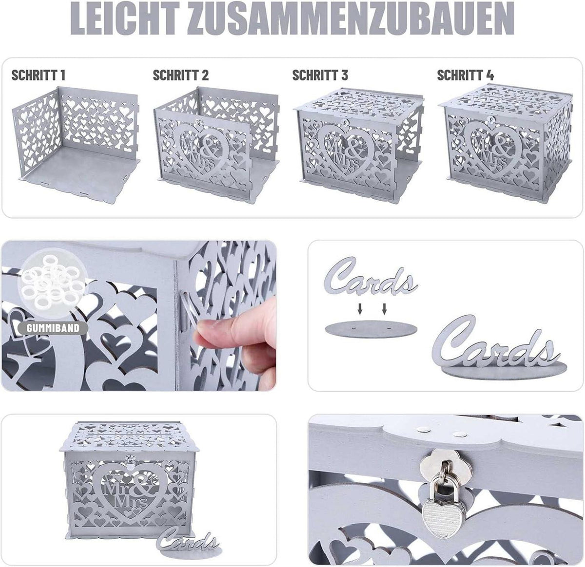Holz Hochzeit Geschenkkartenbox Vintage Briefbox mit Schloss