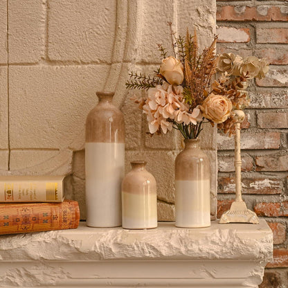 Keramik Vasen Set Beige Vintage Blumenvase Wohnzimmer Deko 25/19,5/13,5cm