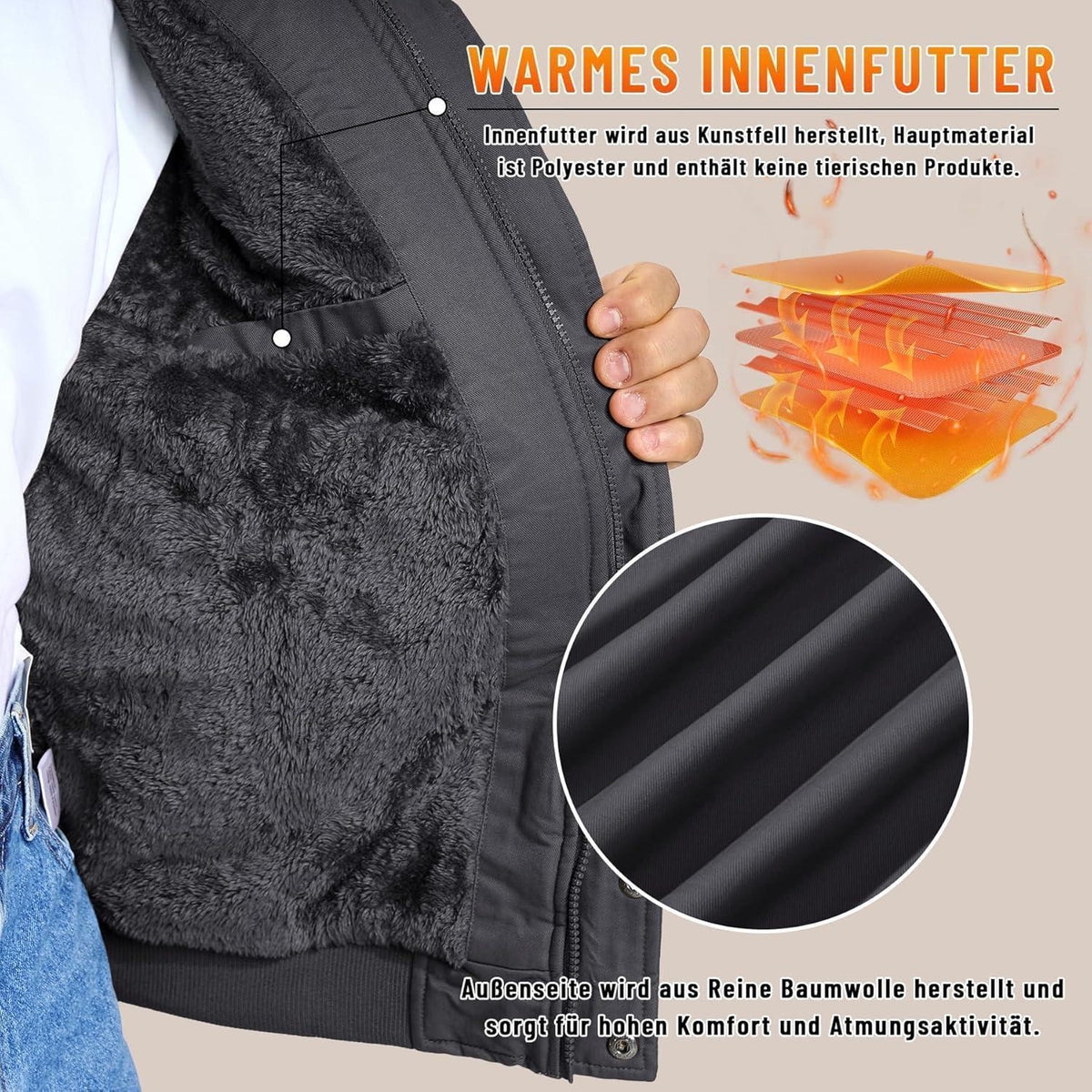 Herren Winterjacke Sherpa gefüttert Dunkelgrau S