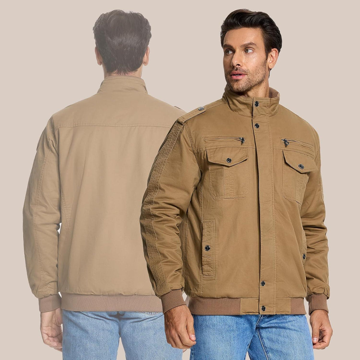 Herren Winterjacke Sherpa Gefüttert Khaki S