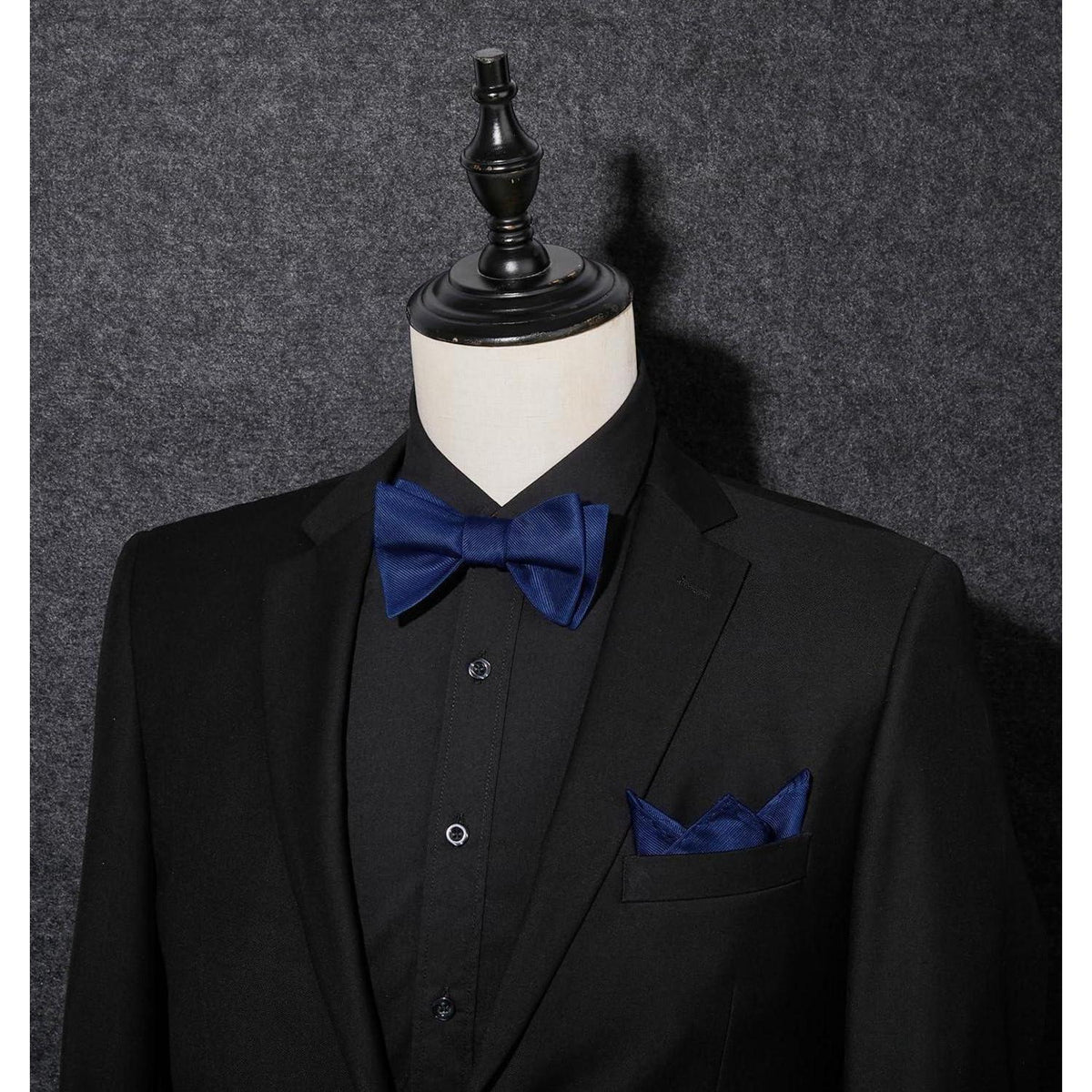 Herren Fliege mit Einstecktuch, Navy Blau, Jacquard, Handarbeit
