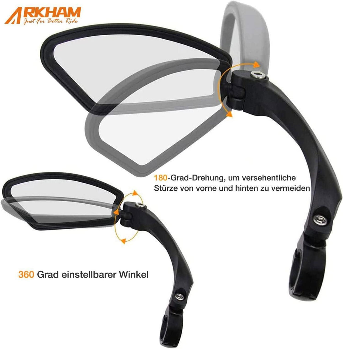 Arkham Fahrradspiegel HD Edelstahl Spiegel 2.0 für Lenker 21-26mm - Quadratische Form Links