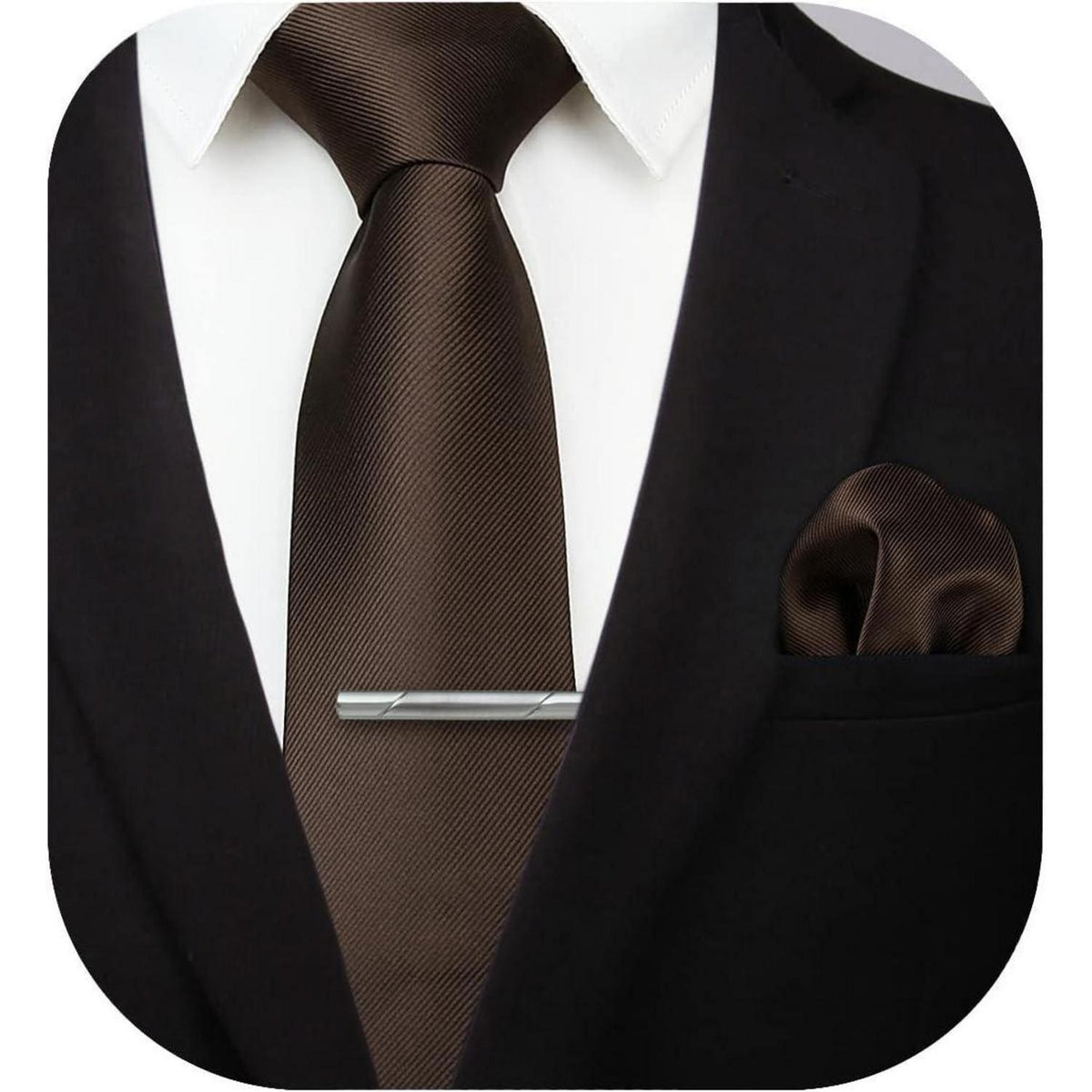 Herren Krawatten-Set mit Einstecktuch und Krawattennadel Braun