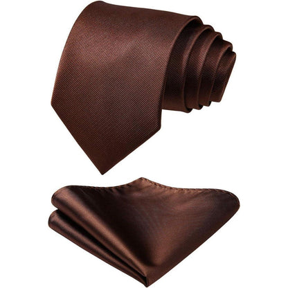 Herren Krawatten-Set mit Einstecktuch und Krawattennadel Braun