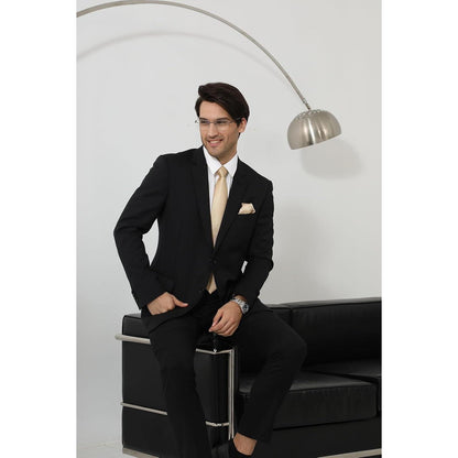 Herren Krawatten-Set mit Einstecktuch & Krawattenklammer, Beige