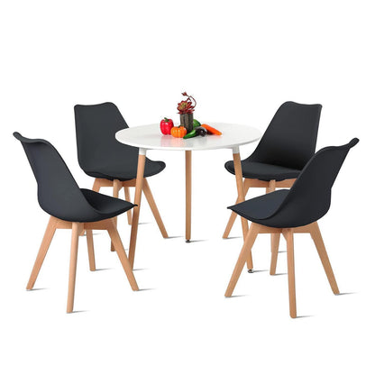 Runder Esstisch Set Schwarz mit 4 Stühlen Retro Design