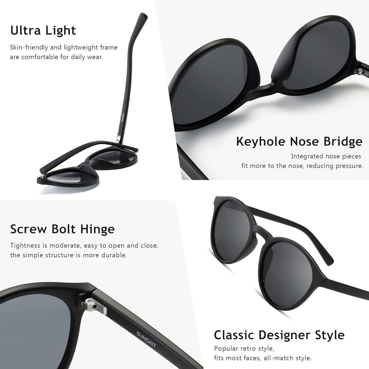Polarisierte Retro Sonnenbrille TR90 Rahmen Vintage Round Style UV400 Schutz
