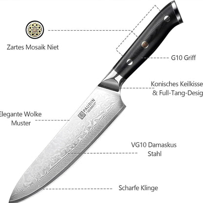 Damastmesser Kochmesser 20cm Küchenmesser Damaskus VG10-Stahl