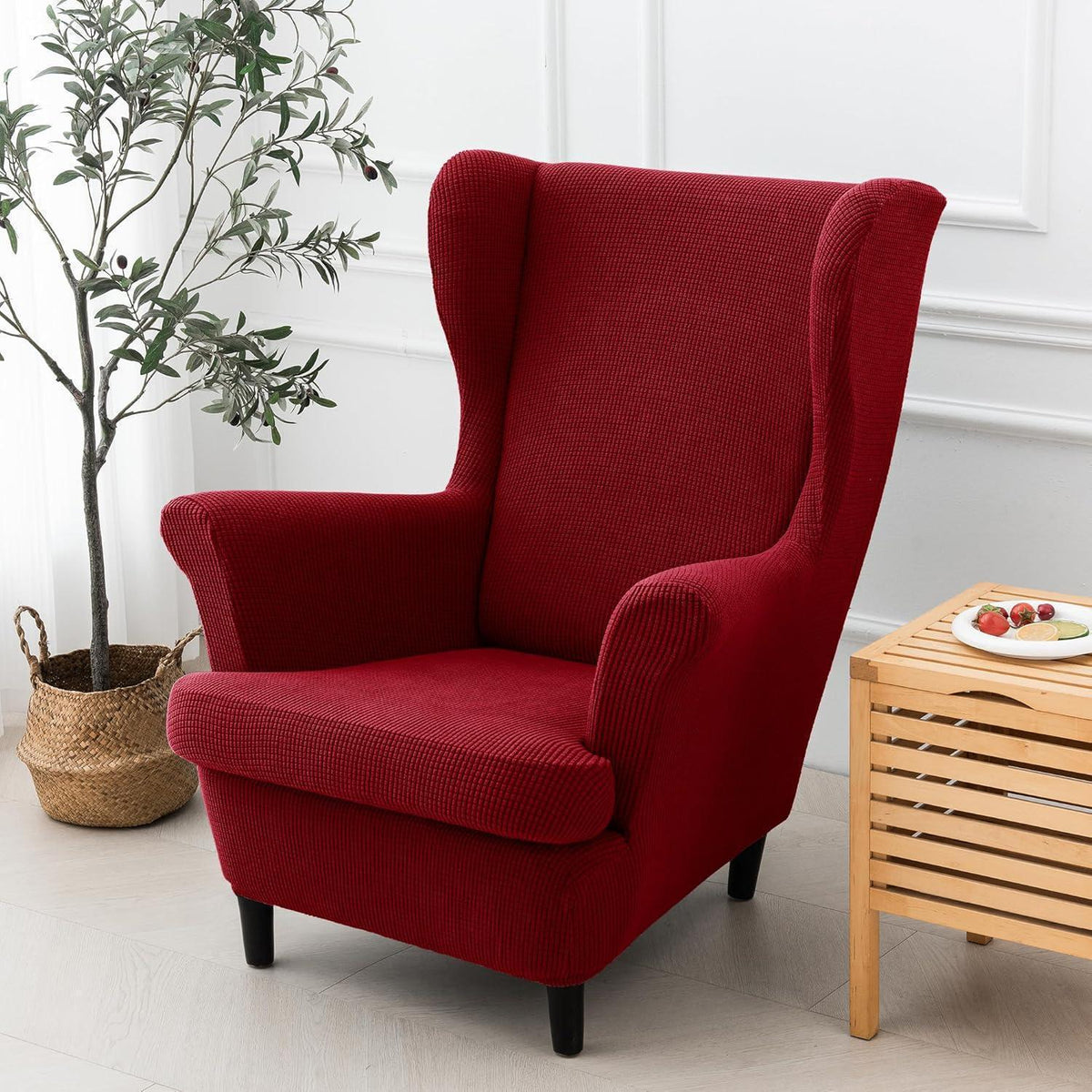 Ohrensesselüberzug 2-teilig Jacquard – Weinrot