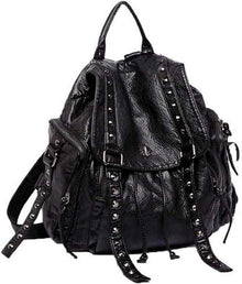 Punk Rucksackhandtasche mit Niet in Schwarz aus PU-Leder