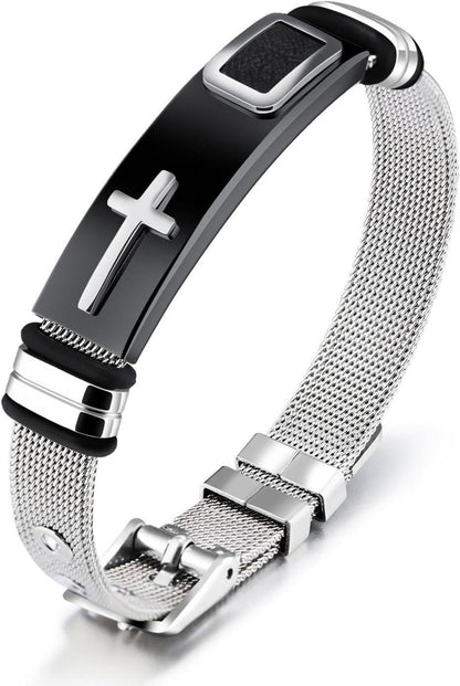 Armband Edelstahl Mesh Armreif Kreuz Schmuck Silber