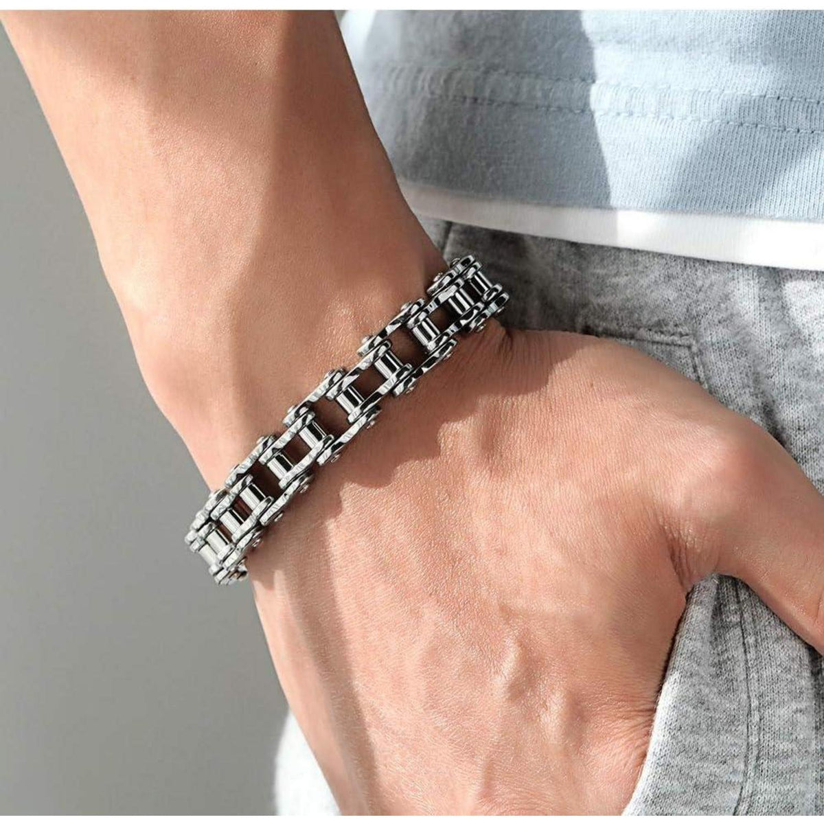 Herren Edelstahl Armband Fahrradkette Biker Gliederkette 21.5cm