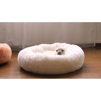 Rundes Hundebett Deluxe Plüsch XXL 120cm Weiß