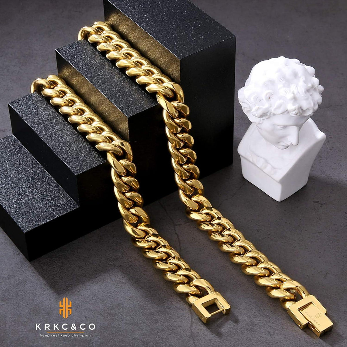 Herren Panzerkette 10mm 18K Gold/Silber Cuban Link Chain Goldkette