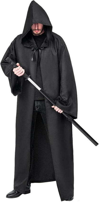 Umhang mit Kapuze Herren Schwarz L Halloween Karneval Fasching