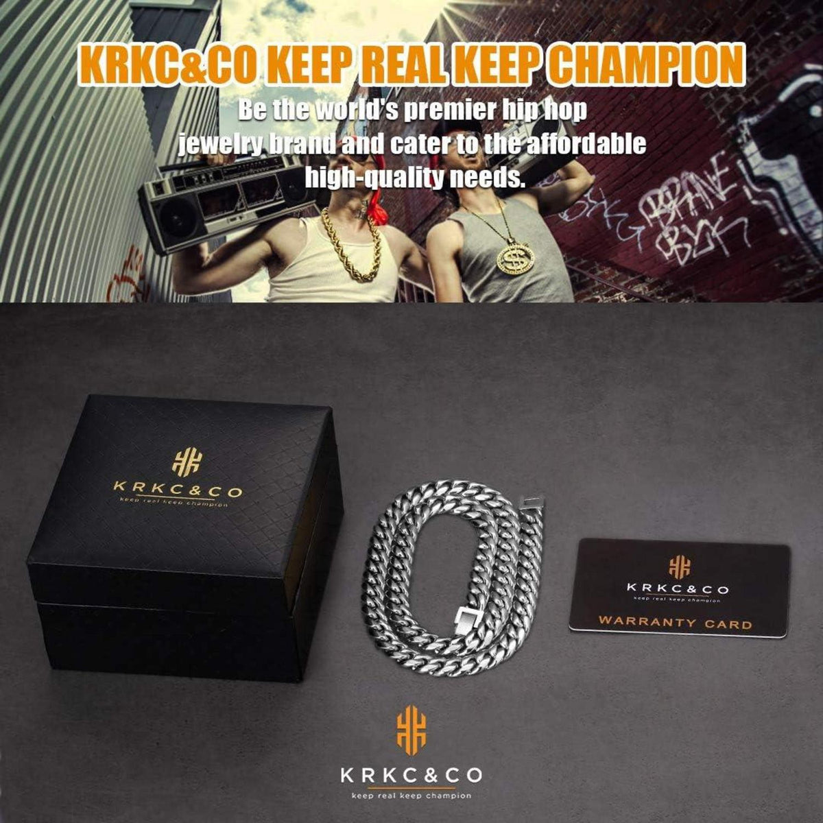 Panzerkette Herren Halskette 18K Gold/Weißgold beschichtet Cuban Link