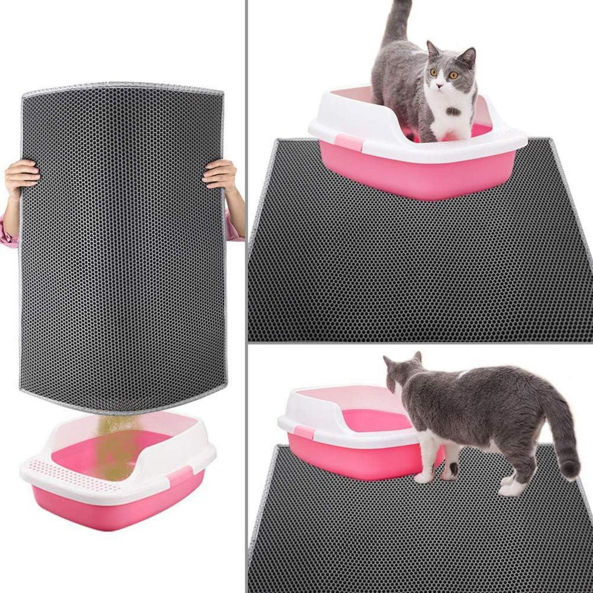 Katzenklo Matte Katzenstreu Waben Design wasserdichte Doppelte Schichte (Grau