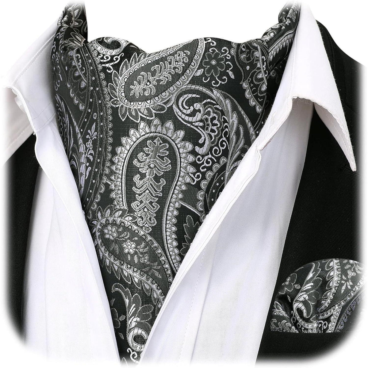 Herren Krawattenschal Set Paisley Grau/Silber