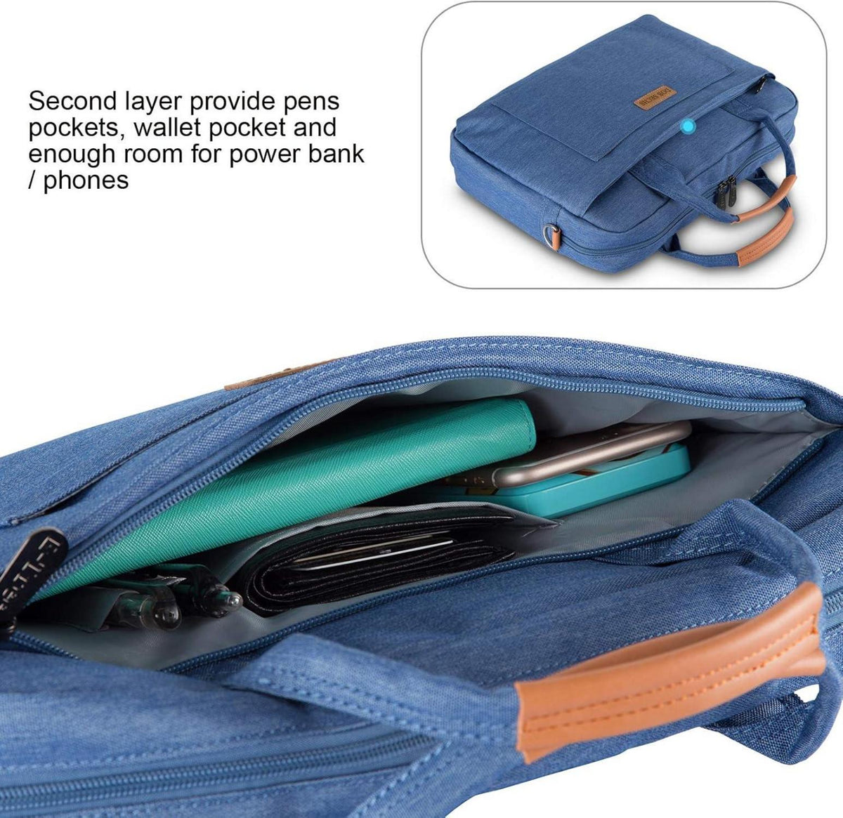DOB SECHS 15.6 zoll Laptoptasche Aktentasche Schultertasche Tragetasche Blau