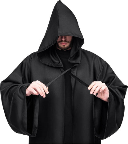 Umhang mit Kapuze Halloween Kostüm für Herren Schwarz XXL