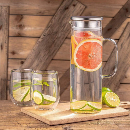 Glaskaraffe Borosilikatglas 1300ML mit Deckel TransparentSilber