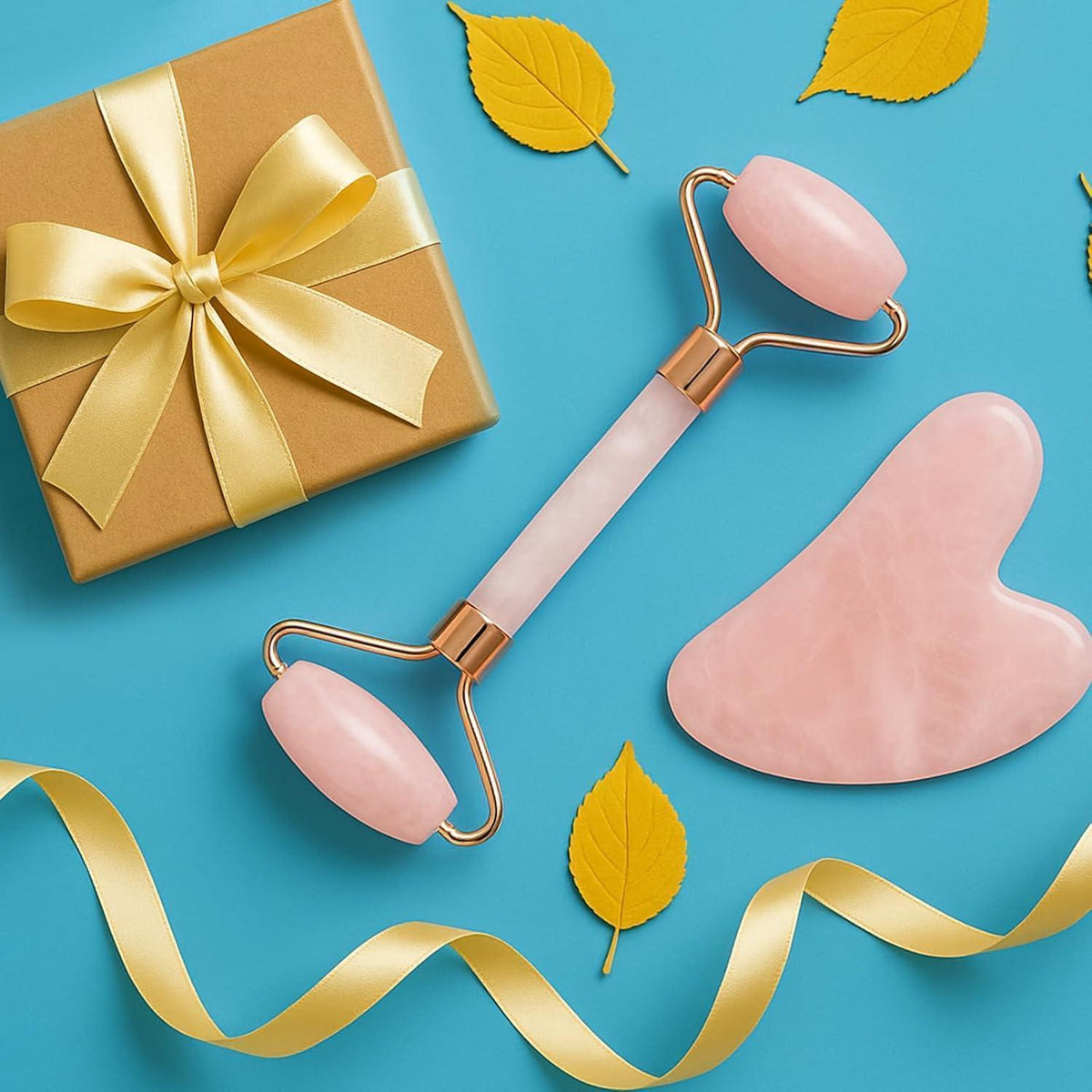 Gua Sha & Rosenquarz Roller Set für strahlende Haut