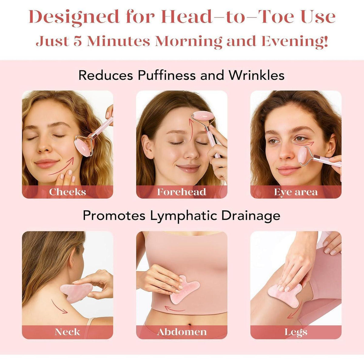 Gua Sha & Rosenquarz Roller Set für strahlende Haut