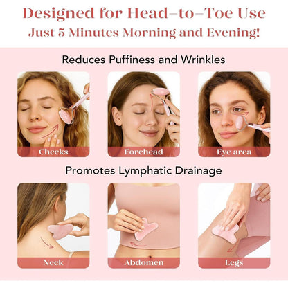 Gua Sha & Rosenquarz Roller Set für strahlende Haut