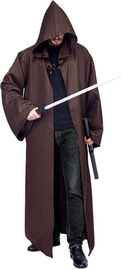 Umhang mit Kapuze Herren Halloween Kostüm Robe Cape Braun XL