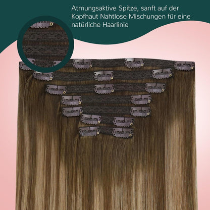 Clip-In Haarverlängerung Ombre Braun Blond Echthaar 55cm