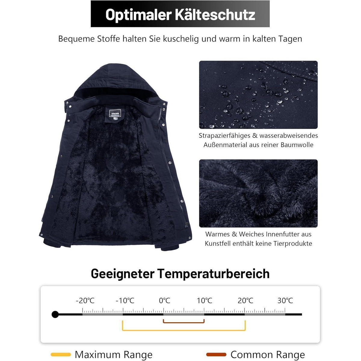 Herren Winterparka Fleecegefüttert mit Kapuze & Taschen