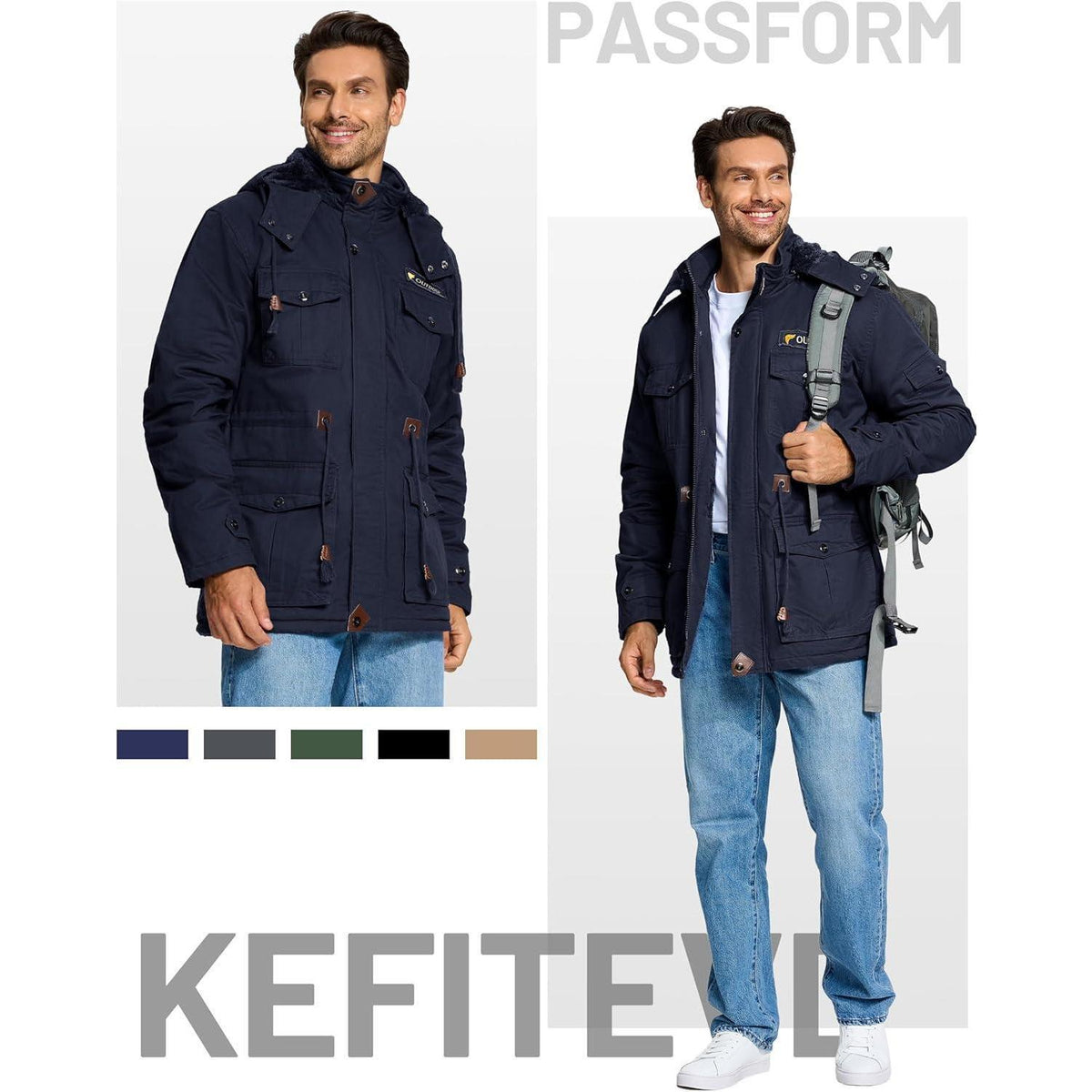 Herren Winterparka Fleecegefüttert mit Kapuze & Taschen