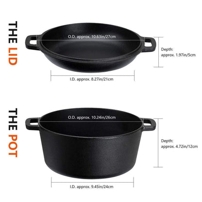 Gusseisen Dutch Oven 2-in-1 mit Pfannendeckel, 26 cm, Schwarz