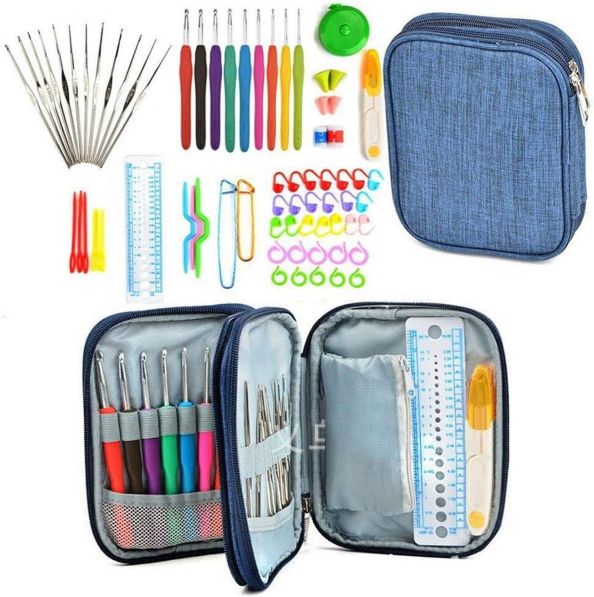 72-teiliges Häkelnadel Set mit Zubehör und Tasche