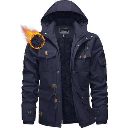 Herren Winterparka Fleecegefüttert mit Kapuze & Taschen Dunkelblau