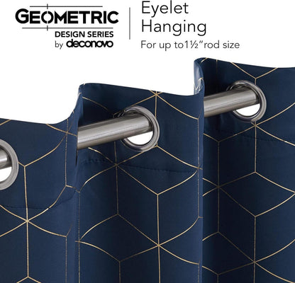 Deconovo Verdunkelungsvorhänge 229x117cm Dunkelblau Geometrie 2er_Set