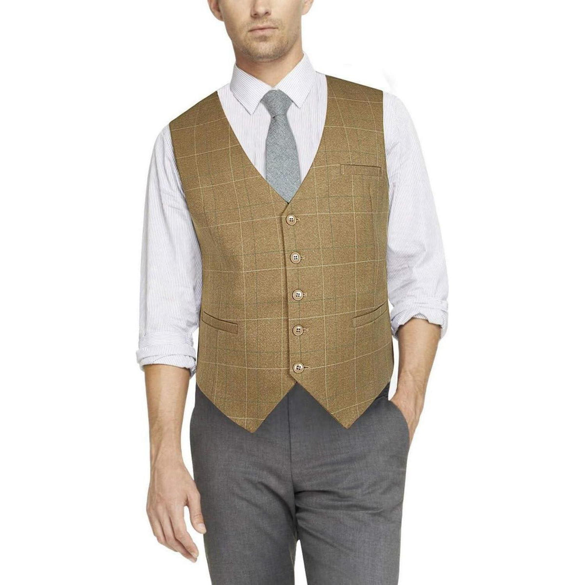 Herren Weste Baumwolle Karo Khaki 4XL