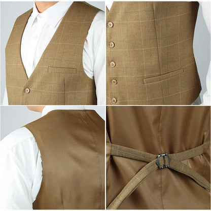 Herren Weste Baumwolle Karo Khaki 4XL