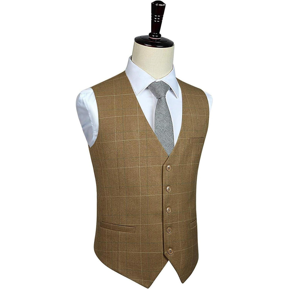 Herren Weste Baumwolle Karo Khaki 4XL