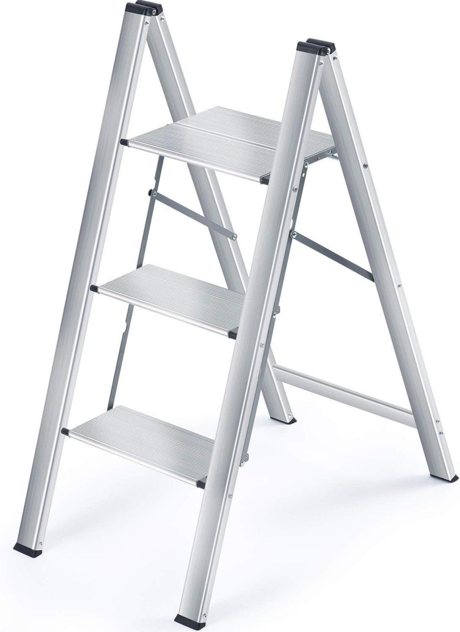 Stufenleiter 3-Stufen Aluminium Tritthocker mit Handlauf