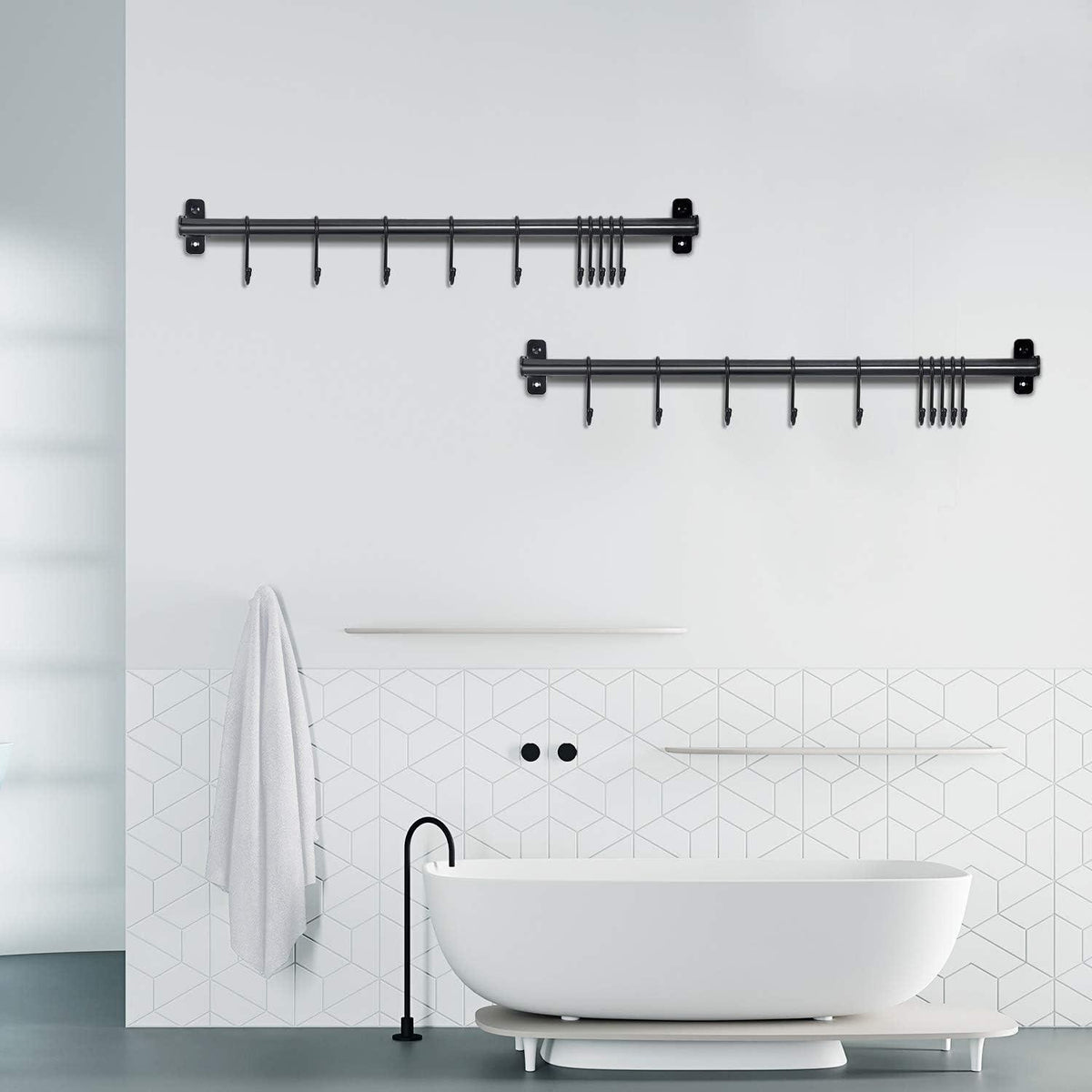 Küchen-Hängeleiste mit 10 S-Haken, 110cm, Schwarz