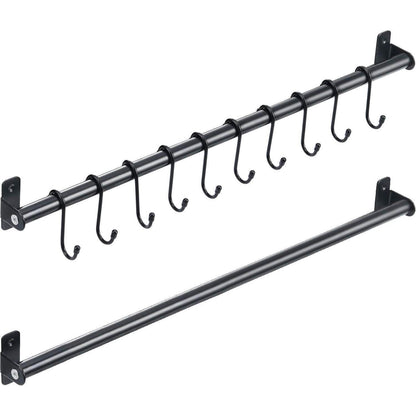 Küchen-Hängeleiste mit 10 S-Haken, 110cm, Schwarz
