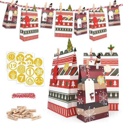 Adventskalender 2024 große Papiertüten selbst befüllen rot-grün