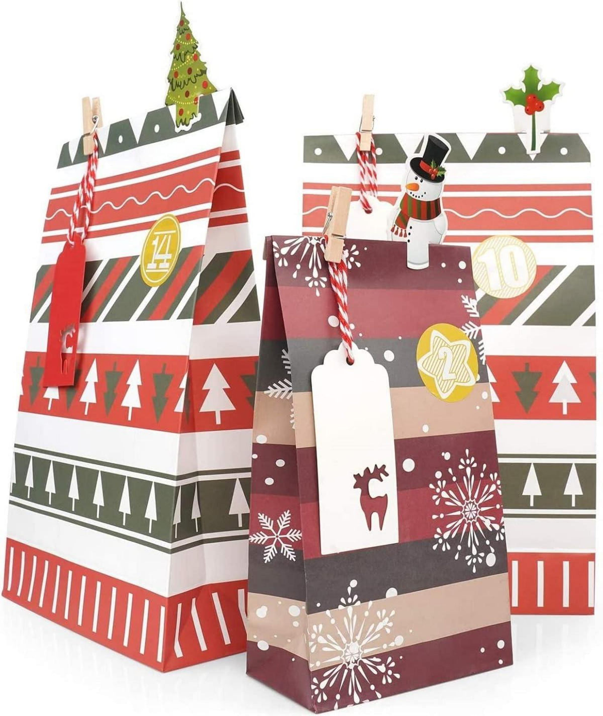 Adventskalender 2024 groß Papiertüten zum Basteln rot grün