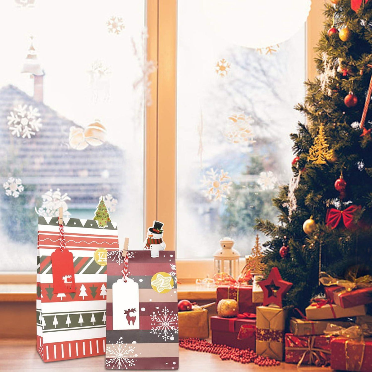 Adventskalender 2024 groß zum Befüllen Pinguin Rot Grün